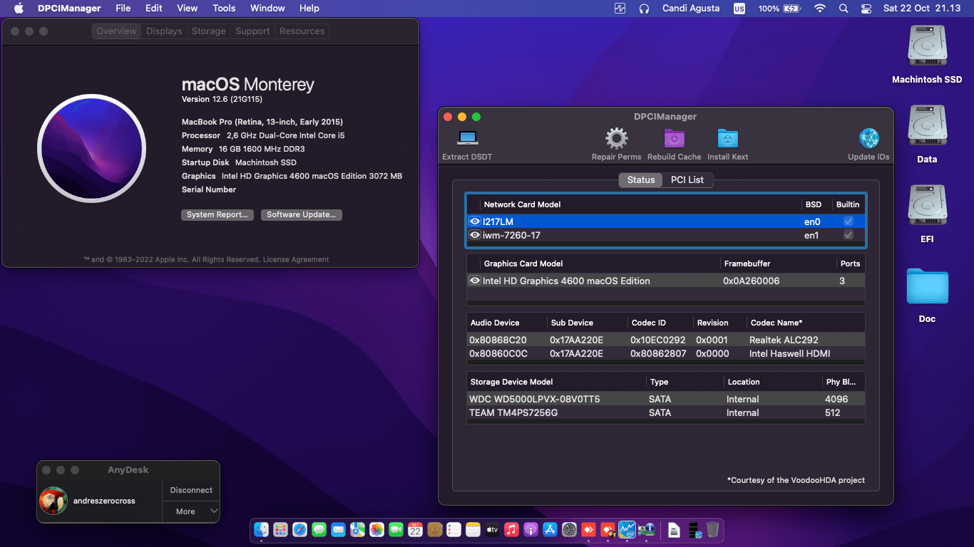 Success Hackintosh macOS Monterey 12.6 Build 21G115 in Lenovo T440P